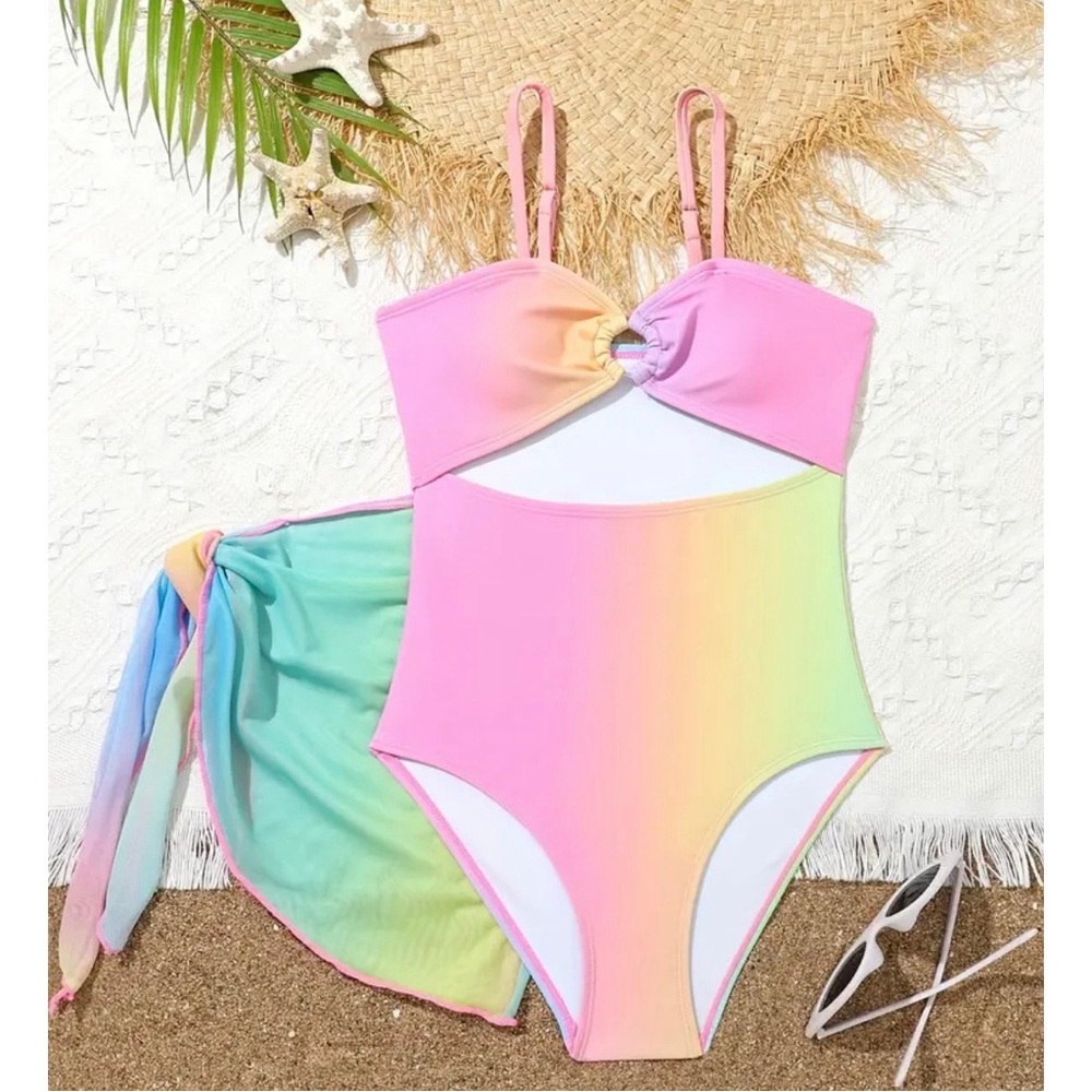 Like New! 2pc Set Girls Rainbow Bathing Suit